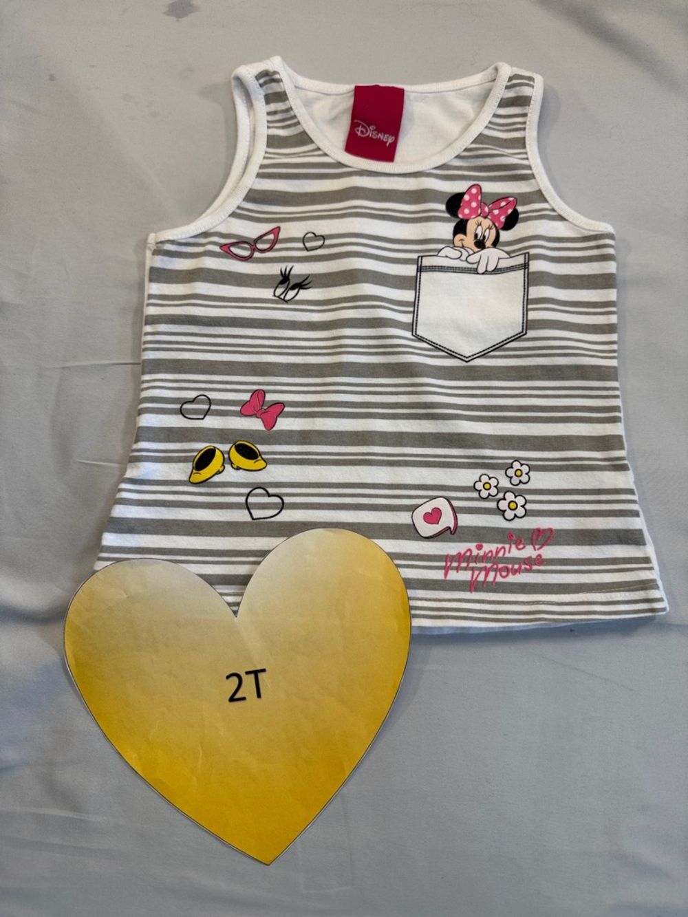 Disney Minnie Mouse Striped Gray & White Pocket Tank with Pink Accents